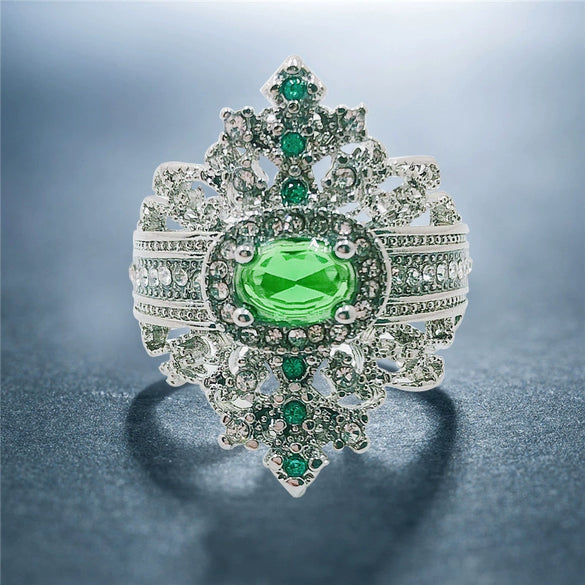 Alloy Jewelry Minimalist Geometric Style Inlaid Emerald Women's Ring Electroplated