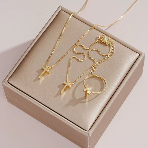 Alloy Jewelry Set With Cross Crown Roman Numeral Pattern Electroplated For Women