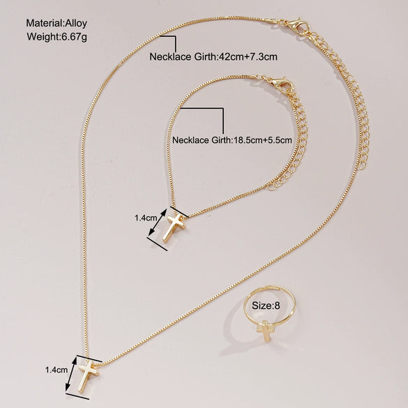 Alloy Jewelry Set With Cross Crown Roman Numeral Pattern Electroplated For Women