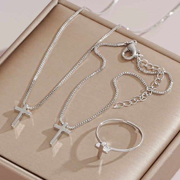 Alloy Jewelry Set With Cross Crown Roman Numeral Pattern Electroplated For Women