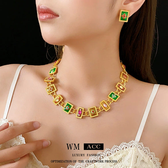 Alloy Jewelry Set With Dripping Oil Technique Butterfly Dragonfly Insect Pattern For Women Medieval Vintage Style With Earrings Necklaces And Hand Accessories