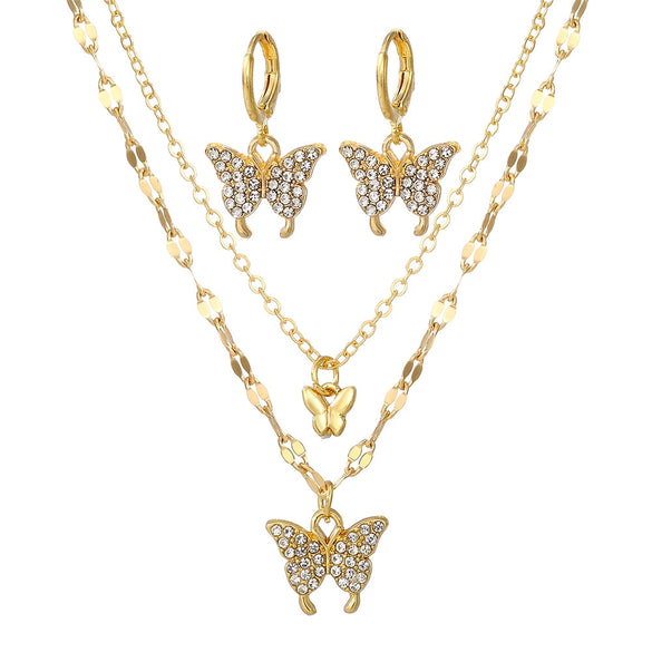 Alloy Jewelry Set With Micro Inlaid Zircon Double Butterfly Love Heart Water Drop Bell Design For Ladies
