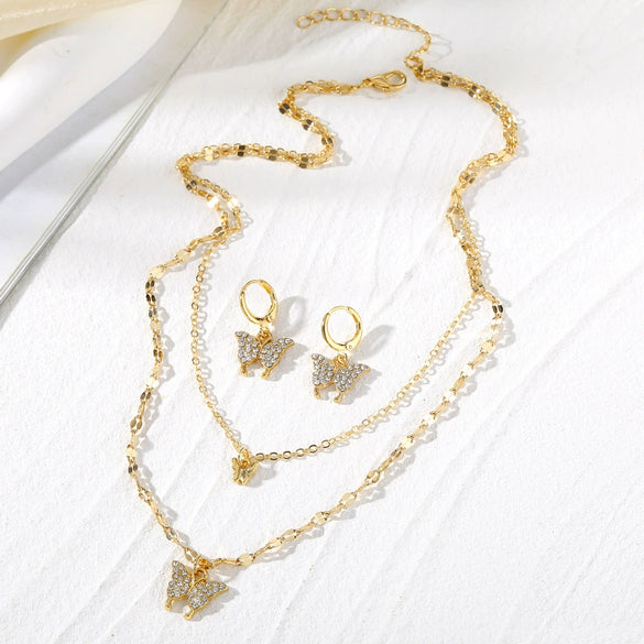 Alloy Jewelry Set With Micro Inlaid Zircon Double Butterfly Love Heart Water Drop Bell Design For Ladies