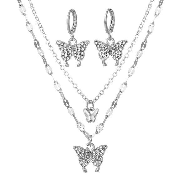 Alloy Jewelry Set With Micro Inlaid Zircon Double Butterfly Love Heart Water Drop Bell Design For Ladies