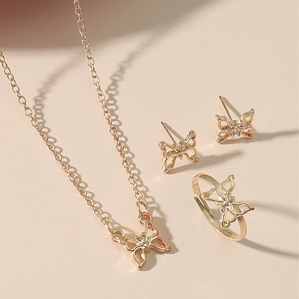 Alloy Jewelry Three Piece Set With Butterfly Dragonfly Insect Pattern Electroplated For Women