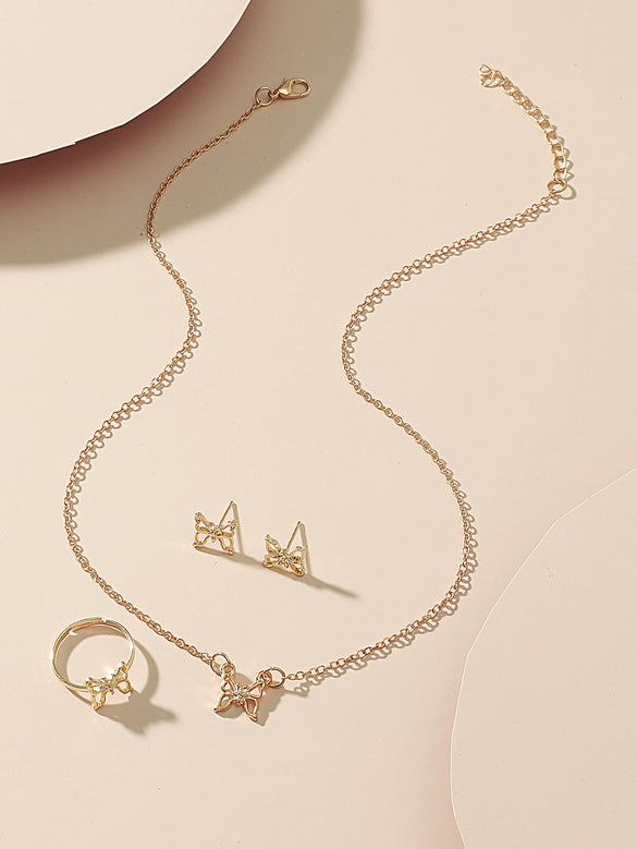 Alloy Jewelry Three Piece Set With Butterfly Dragonfly Insect Pattern Electroplated For Women