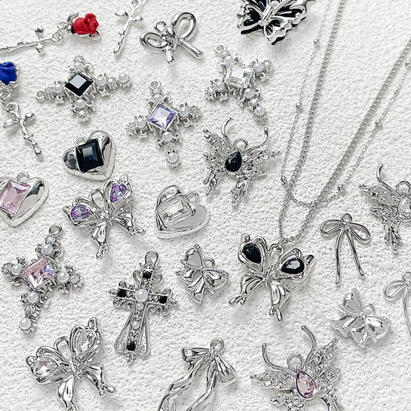 Alloy Jewelry With Cross And Butterfly Pattern Electroplated Diy Handmade Pendant Bracelet Necklace