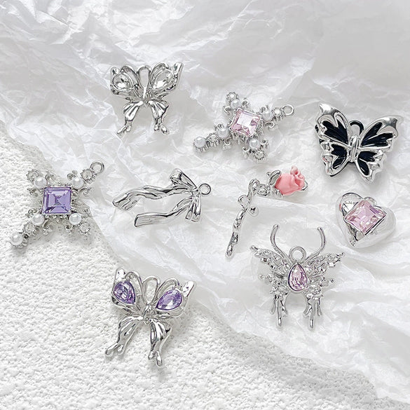 Alloy Jewelry With Cross And Butterfly Pattern Electroplated Diy Handmade Pendant Bracelet Necklace
