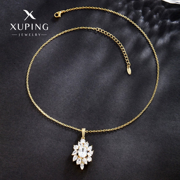 Alloy 14K Gold Plated Inlaid Zircon Women's Earrings And Pendant Necklace Set
