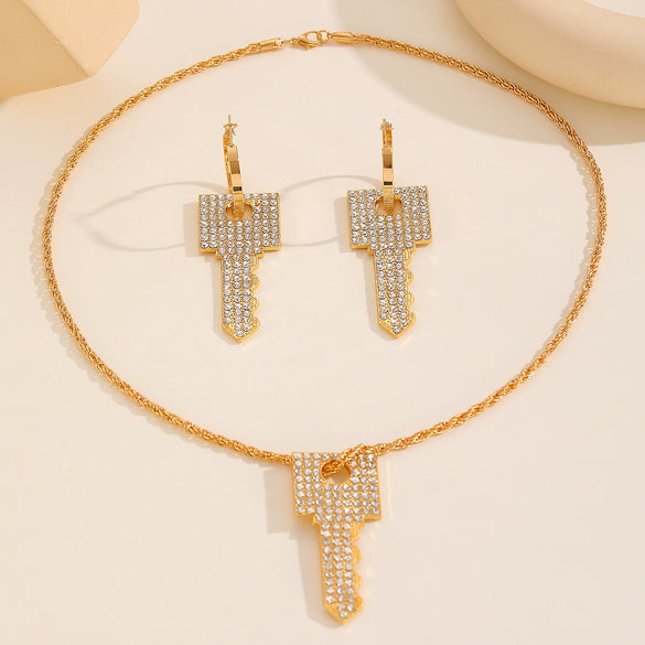 Alloy Key Design Electroplating Women's Necklace Earrings Set