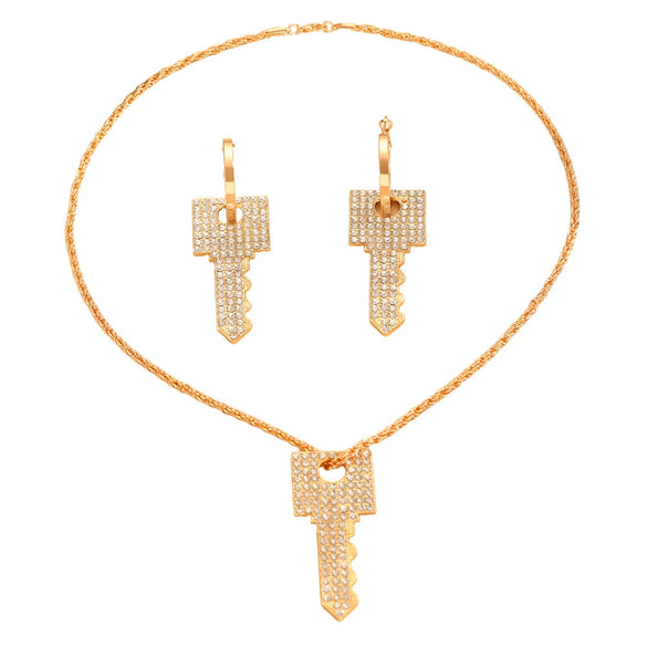 Alloy Key Design Electroplating Women's Necklace Earrings Set