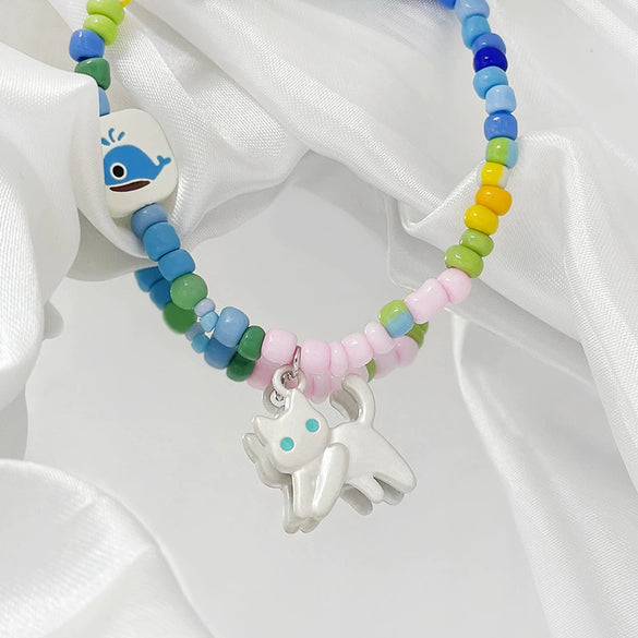 Alloy Kitten Pendant Handmade Jewelry Bracelet Necklace Beaded Accessories With Electroplating