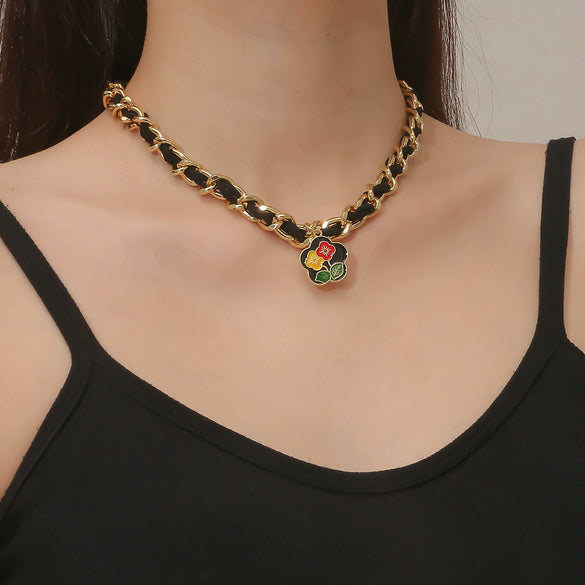 Alloy Ladies Necklace With Flowers Pattern And Electroplating Treatment Box Chain Style Original Design