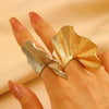 Alloy Leaf Design Irregular Pleated Joint Ring Electroplated