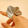 Alloy Leaf Design Irregular Pleated Joint Ring Electroplated