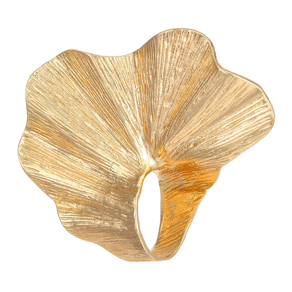 Alloy Leaf Design Irregular Pleated Joint Ring Electroplated