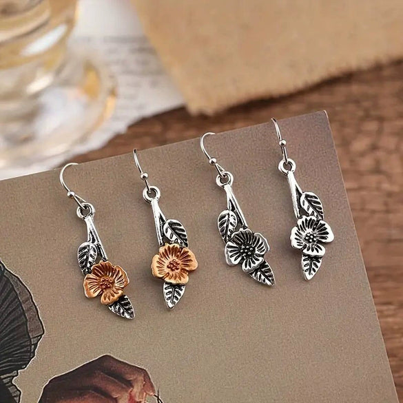 Alloy Leaf Flower Earrings Retro Simple Jewelry