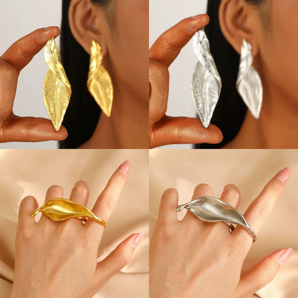 Alloy Leaf Pattern Electroplated Retro Irregular Women's Earrings