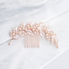 Alloy Leaf Pearl Rhinestone Diamond Hair Comb For Bride Wedding Headwear Retro Style