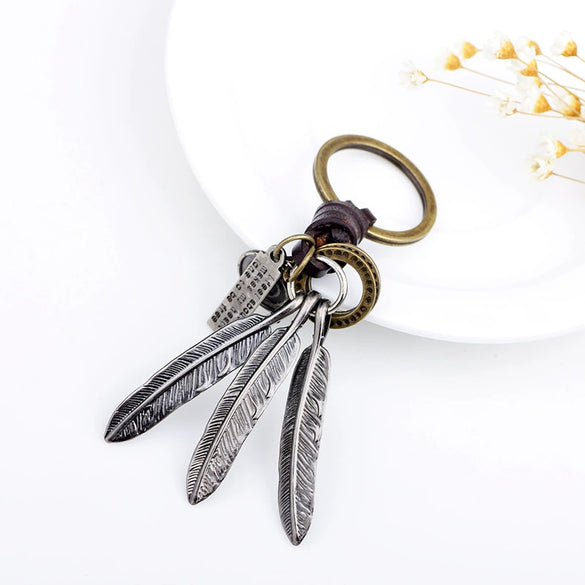 Alloy Leaf Woven Leather Keychain Accessories