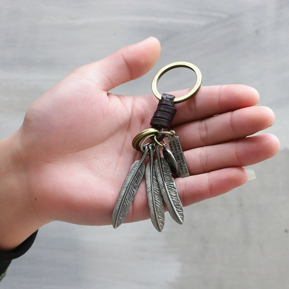 Alloy Leaf Woven Leather Keychain Accessories
