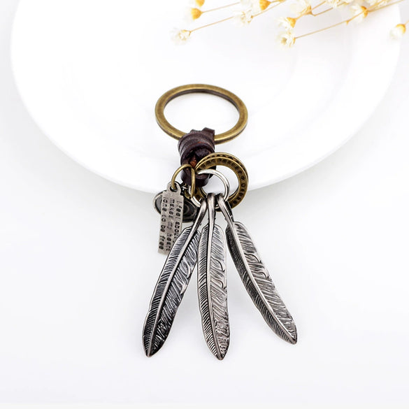 Alloy Leaf Woven Leather Keychain Accessories