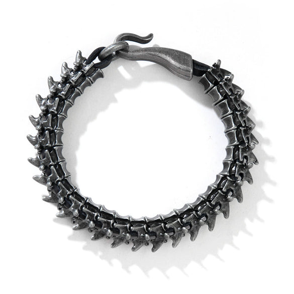Alloy Leather Bracelet Necklace With Dark Black Dragon Spine Pattern Vintage Punk Hip Hop Style Electroplated