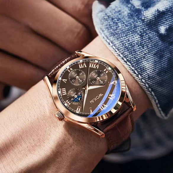 Alloy Leather Men's Business Quartz Watch Waterproof With Pin Buckle And Round Dial