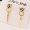 Alloy Leopard Head Cone Pendant Earrings With Diamond For Women
