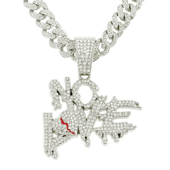 Alloy Letter Broken Heart Diamond Stitching Pendant Necklace For Men Cuban Chain Style