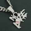 Alloy Letter Broken Heart Diamond Stitching Pendant Necklace For Men Cuban Chain Style