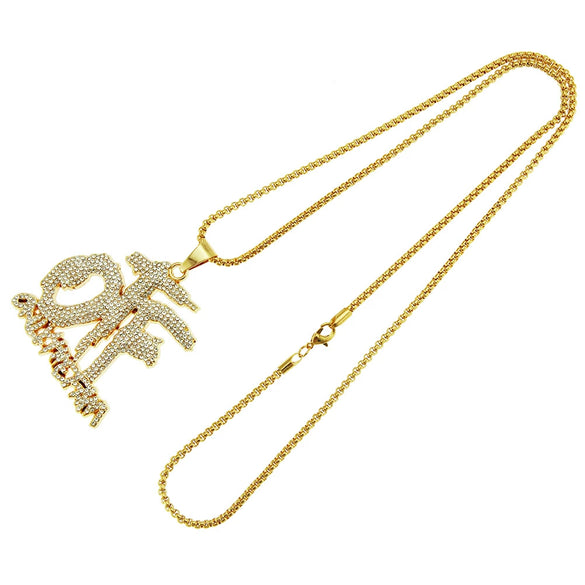 Alloy Letter Pendant Necklace With Diamond Mosaic Three Dimensional Creative Design