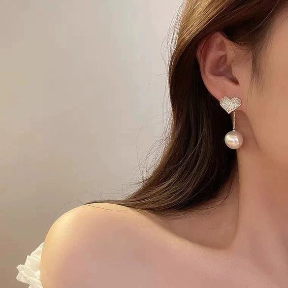 Alloy Light Luxury Heart Shape Electroplated Pearlencrusted Diamond Women's Earrings