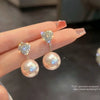 Alloy Light Luxury Heart Shape Electroplated Pearlencrusted Diamond Women's Earrings