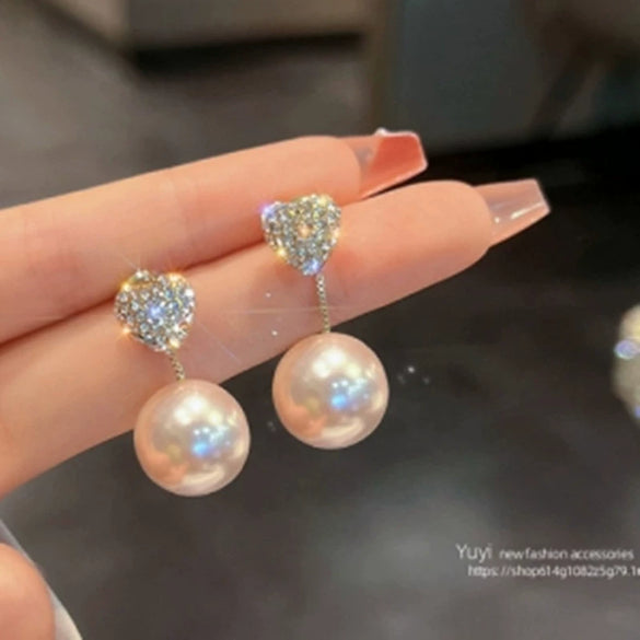 Alloy Light Luxury Heart Shape Electroplated Pearlencrusted Diamond Women's Earrings