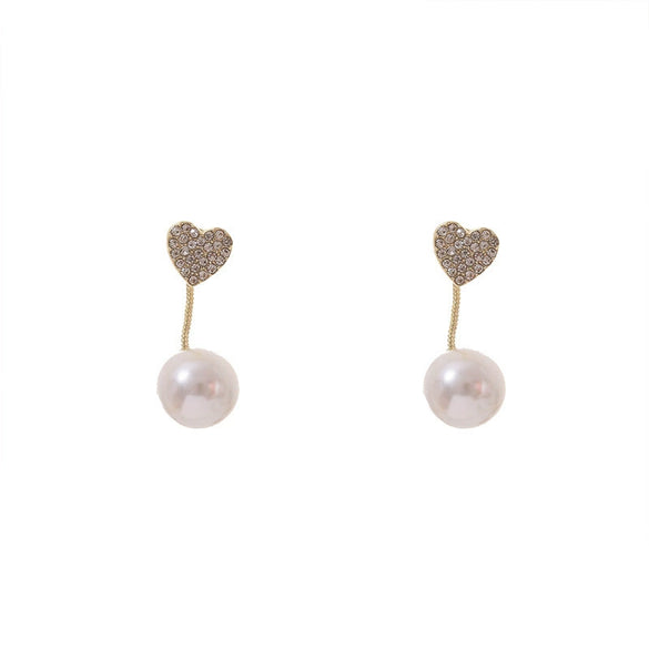 Alloy Light Luxury Heart Shape Electroplated Pearlencrusted Diamond Women's Earrings