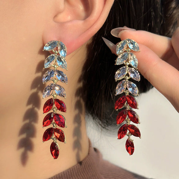 Alloy Light Luxury Leaf Tassel Earrings With Electroplating Process