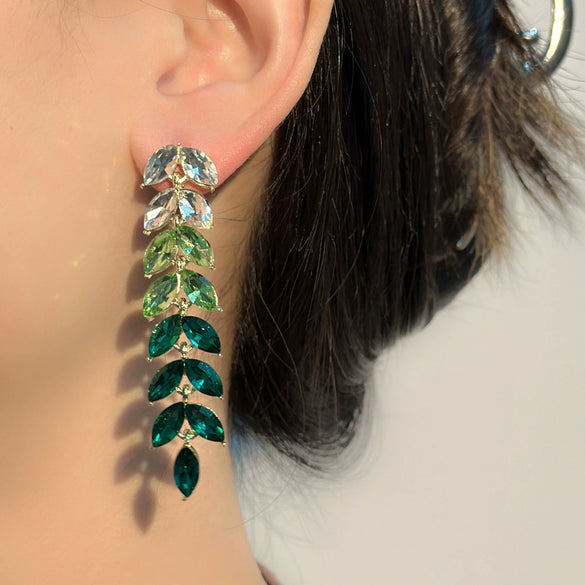 Alloy Light Luxury Leaf Tassel Earrings With Electroplating Process