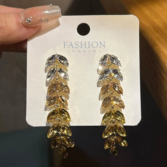 Alloy Light Luxury Leaf Tassel Earrings With Electroplating Process