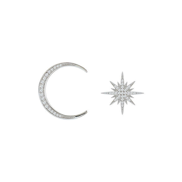 Alloy Light Luxury Star And Moon Asymmetrical Electroplated Women's Earrings