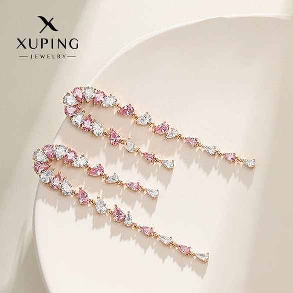 Alloy Light Luxury Water Drop Long Tassel Earrings With Electroplating