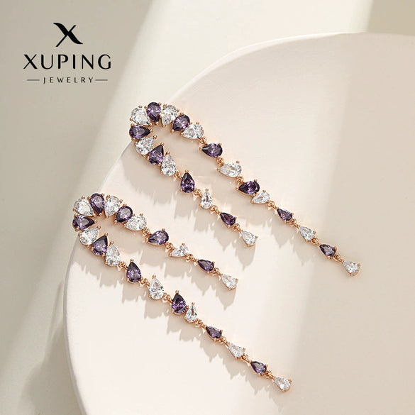 Alloy Light Luxury Water Drop Long Tassel Earrings With Electroplating