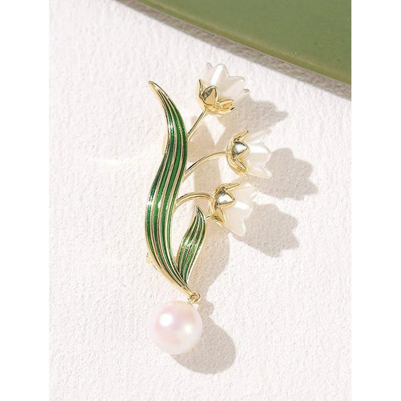 Alloy Lily Of The Valley Brooch For Women With Electroplating Treatment And Natural Style