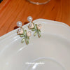 Alloy Lily Of The Valley Flower Leaf Earrings Set With Pearls For Women