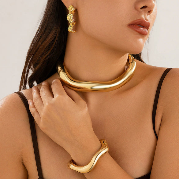 Alloy Liquid Irregular Lava Geometry Open Bracelet For Women With Electroplating