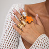 Alloy Liquid Lava Flower Open Ring Geometric Style Electroplating For Women