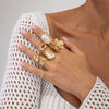 Alloy Liquid Lava Flower Open Ring Geometric Style Electroplating For Women