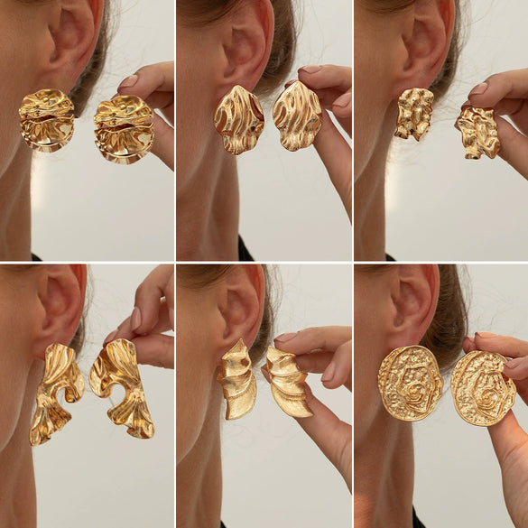 Alloy Liquid Metal Pleated Geometric Electroplating Animal Zodiac Women's Earrings