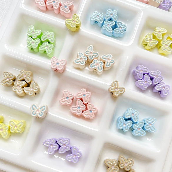 Alloy Loose Beads Handpainted Double Color Spring Butterfly Shape Dripping Oil For Diy Bracelet Necklace