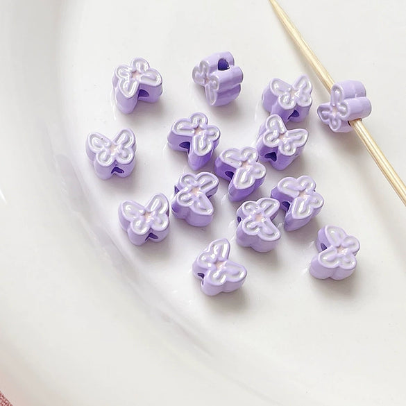 Alloy Loose Beads Handpainted Double Color Spring Butterfly Shape Dripping Oil For Diy Bracelet Necklace
